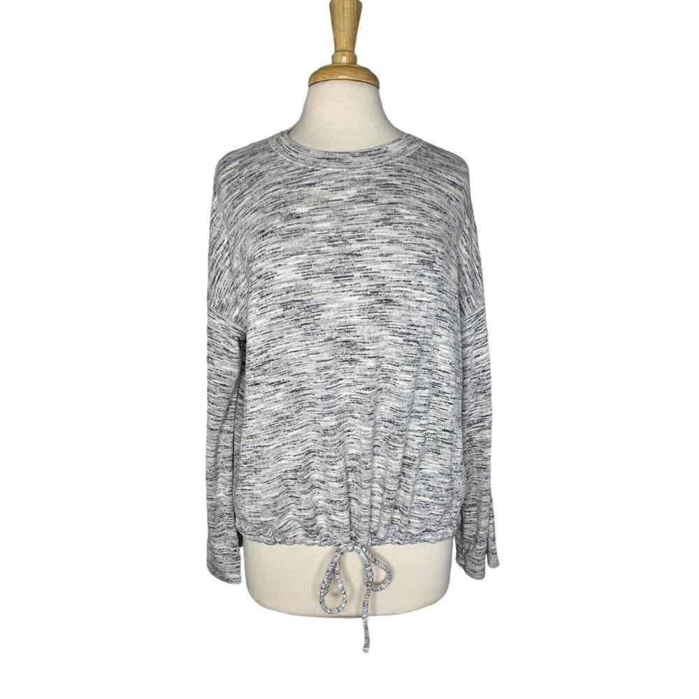 AERIE Wide Sleeve Soft Heather Gray Sweater Size Medium Drawstring Hem